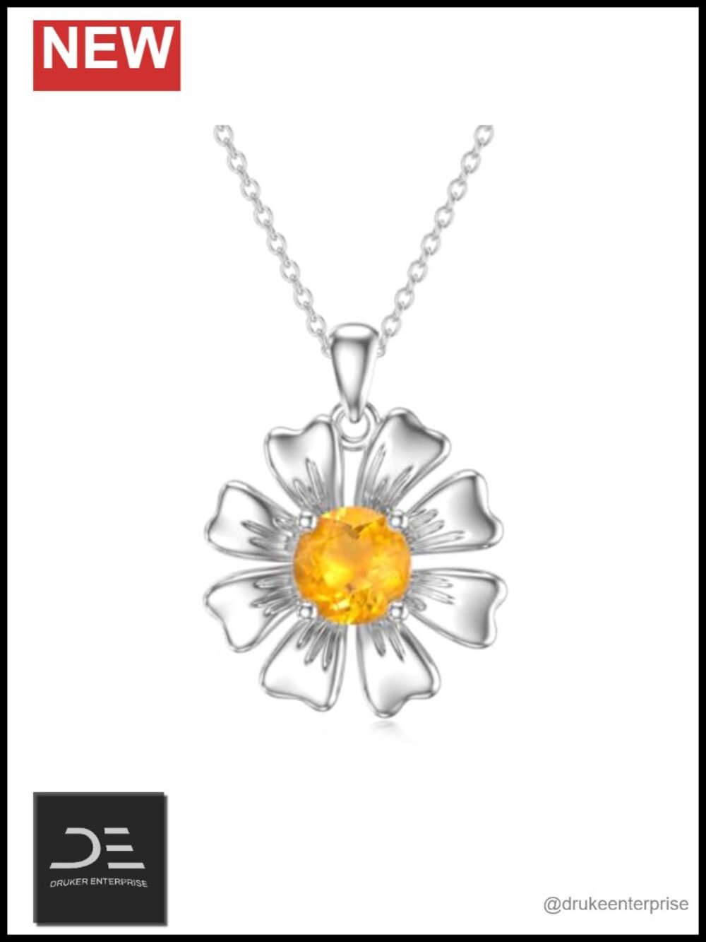 Citrine Daisy Pendant Necklace 925 Sterling Silver Women's Jewelry Gift